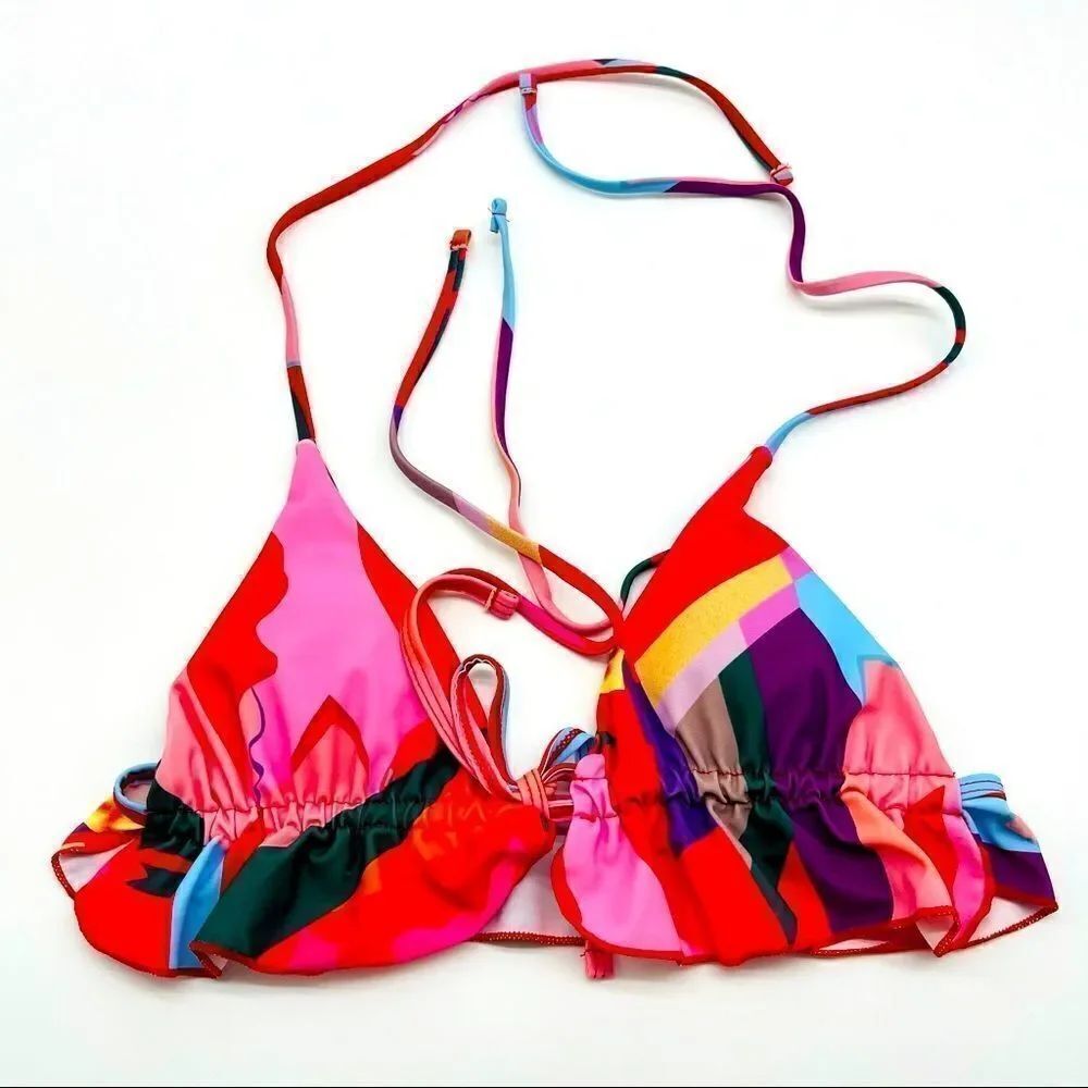 Colorful Triangle Tie Around Neck Bikini Top - Picture 3 of 9